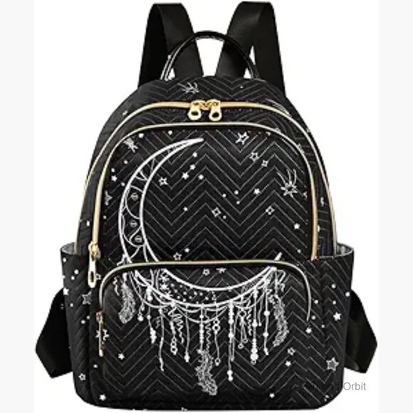 Quilted Mini Backpack Purse, Lightweight Nylon, 5 Pockets, Travel Daypack